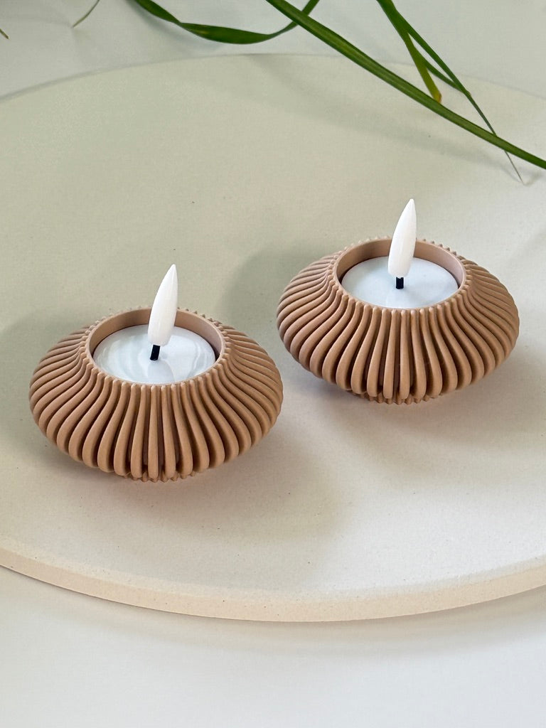 to stykk Latte Beige LED Stripe Telysholdere