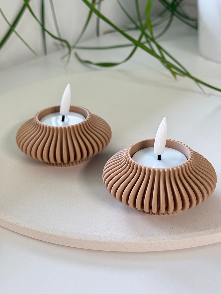 to stykk Latte Beige LED Stripe Telysholdere